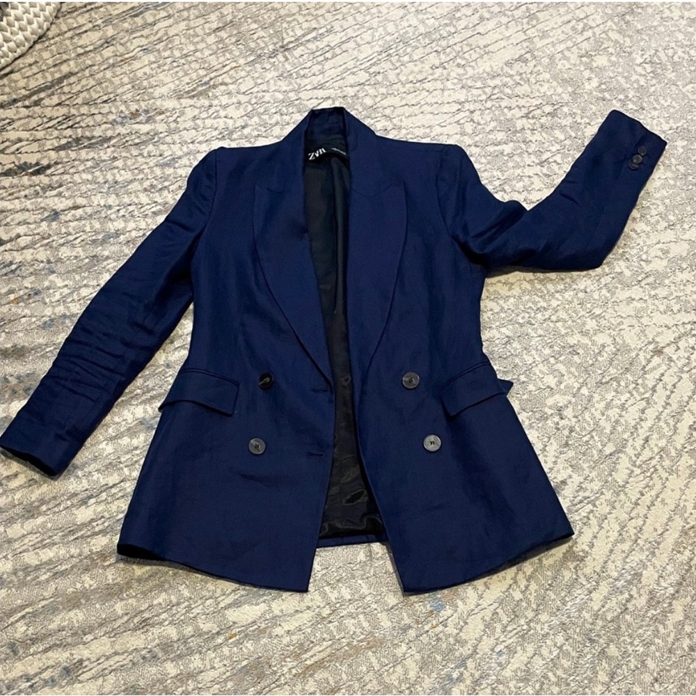 Zara Dark Blue Double-Breasted Women's Blazer